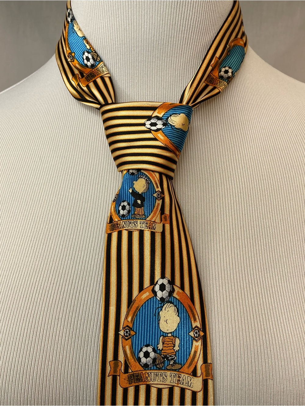 Peanuts Gold, Black & White Striped Silk Tie